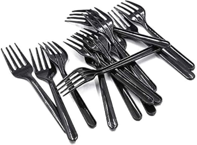 Black Plastic Fork - Heavyweight Disposable Fork, Heavy Duty Black Cutlery - Plastic Utensils - Perfect for Parties and Restaurants (25 pices)